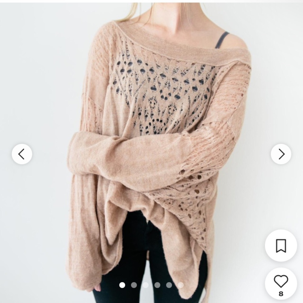 Free People Pointelle Ballet Neck Wool Alpaca Blend Knit Sweater Size S